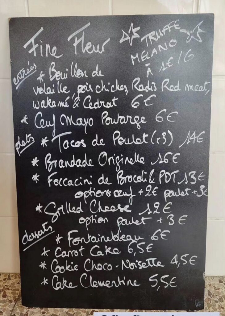 Exemple de Menu Fine Fleur sur Instagram 