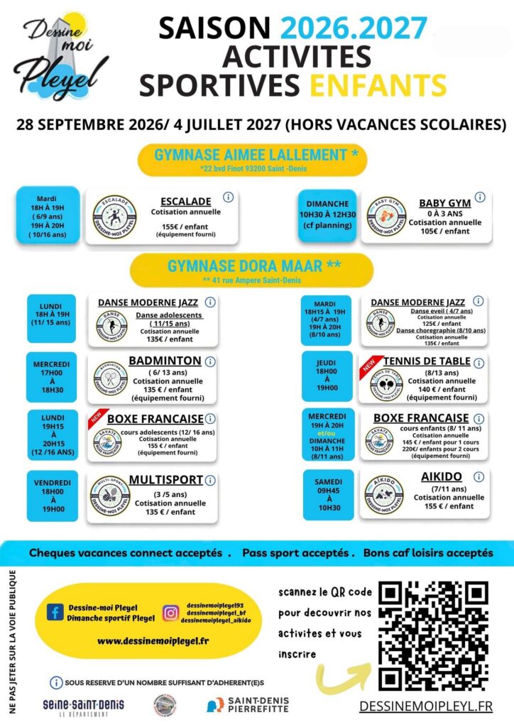 Programme des activités 2026-2027 Dessine-moi Pleyel